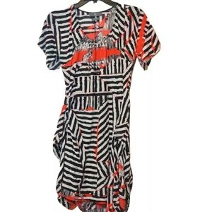 ALEXANDER MCQUEEN DRESS SILK SATIN MIDI SHORT SLEEVE RED/WHITE/BLACK SIZE 40